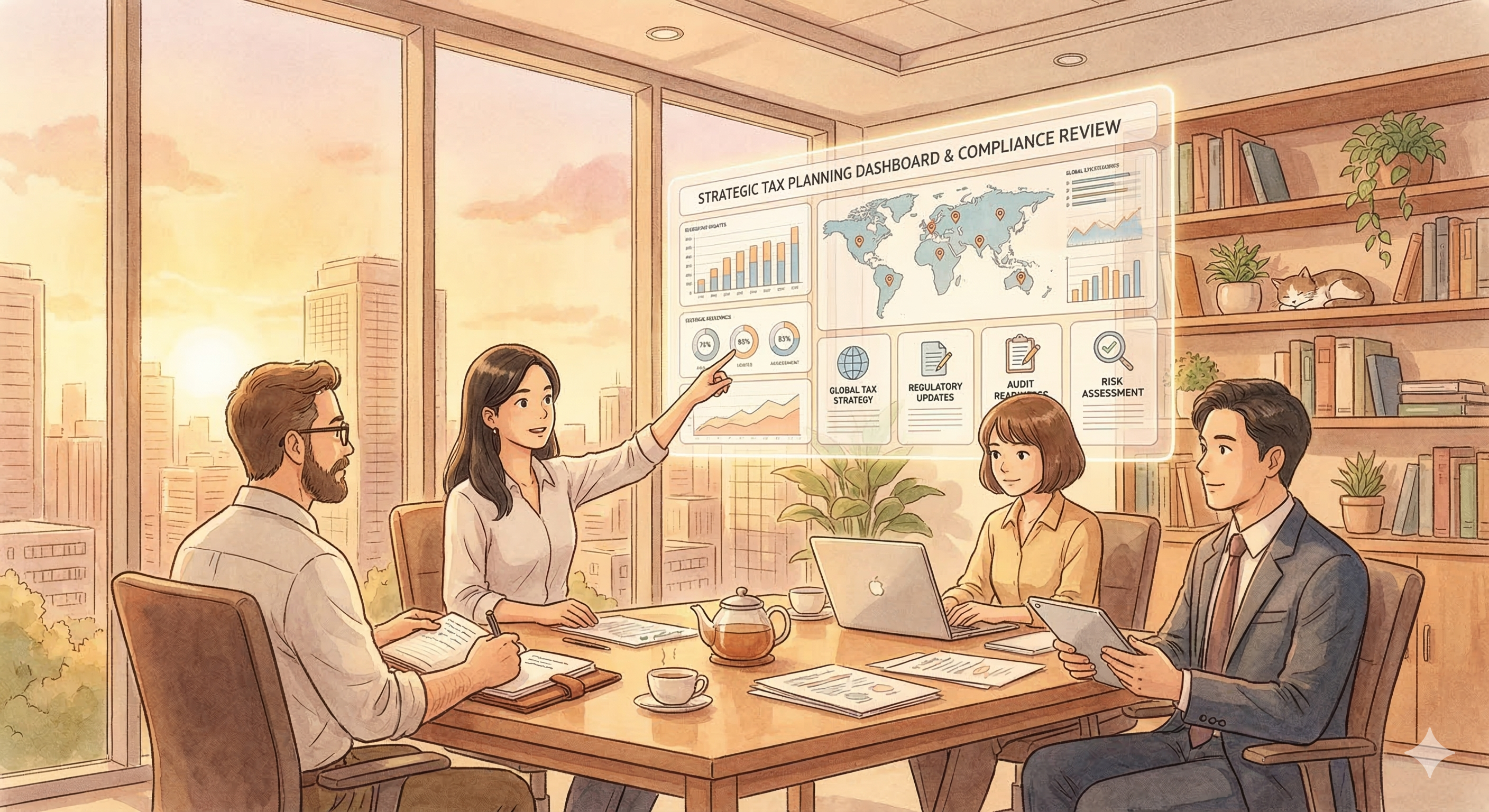 Strategic tax planning dashboard and compliance review