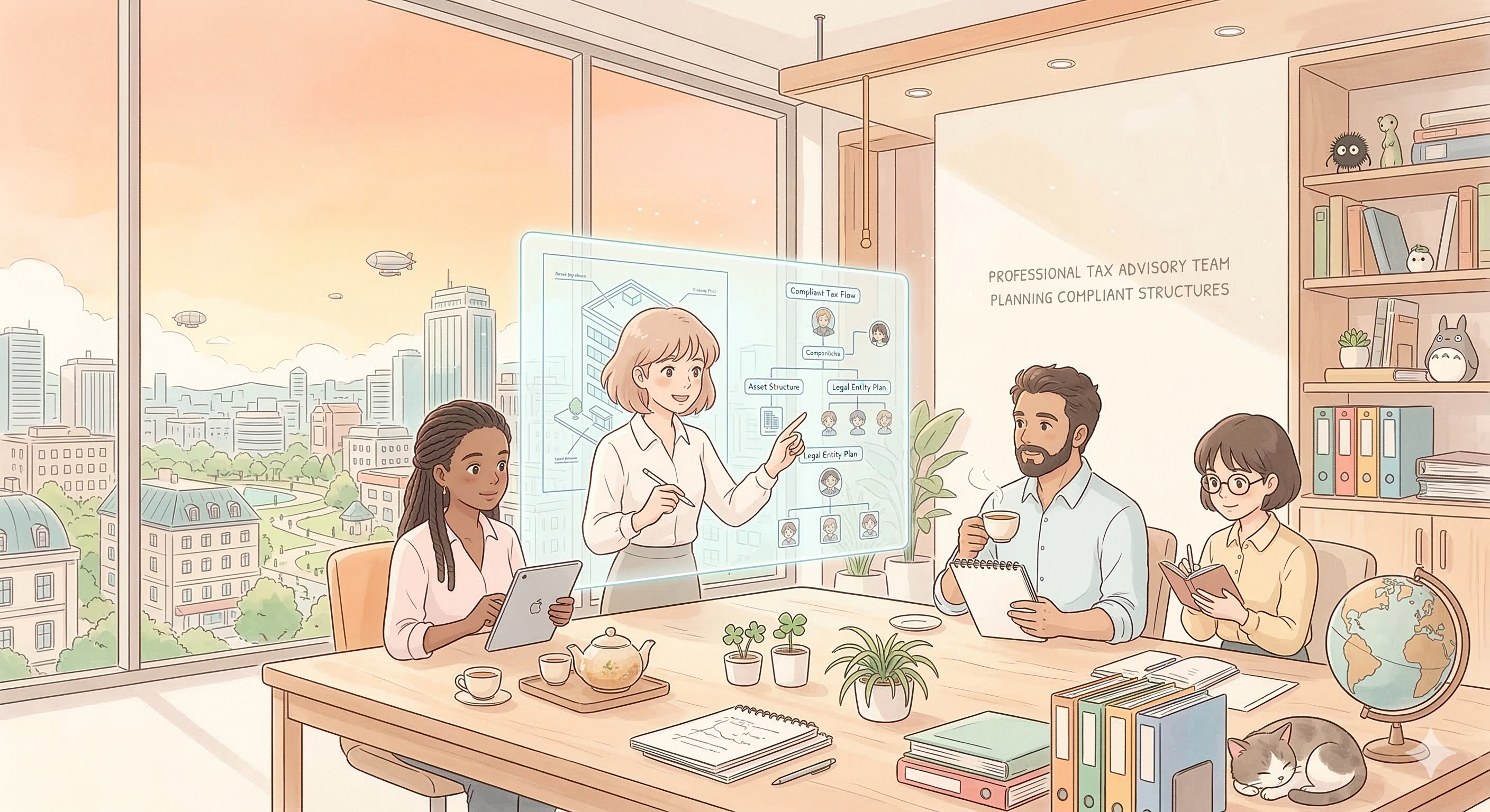 Tax advisory team planning compliant structures